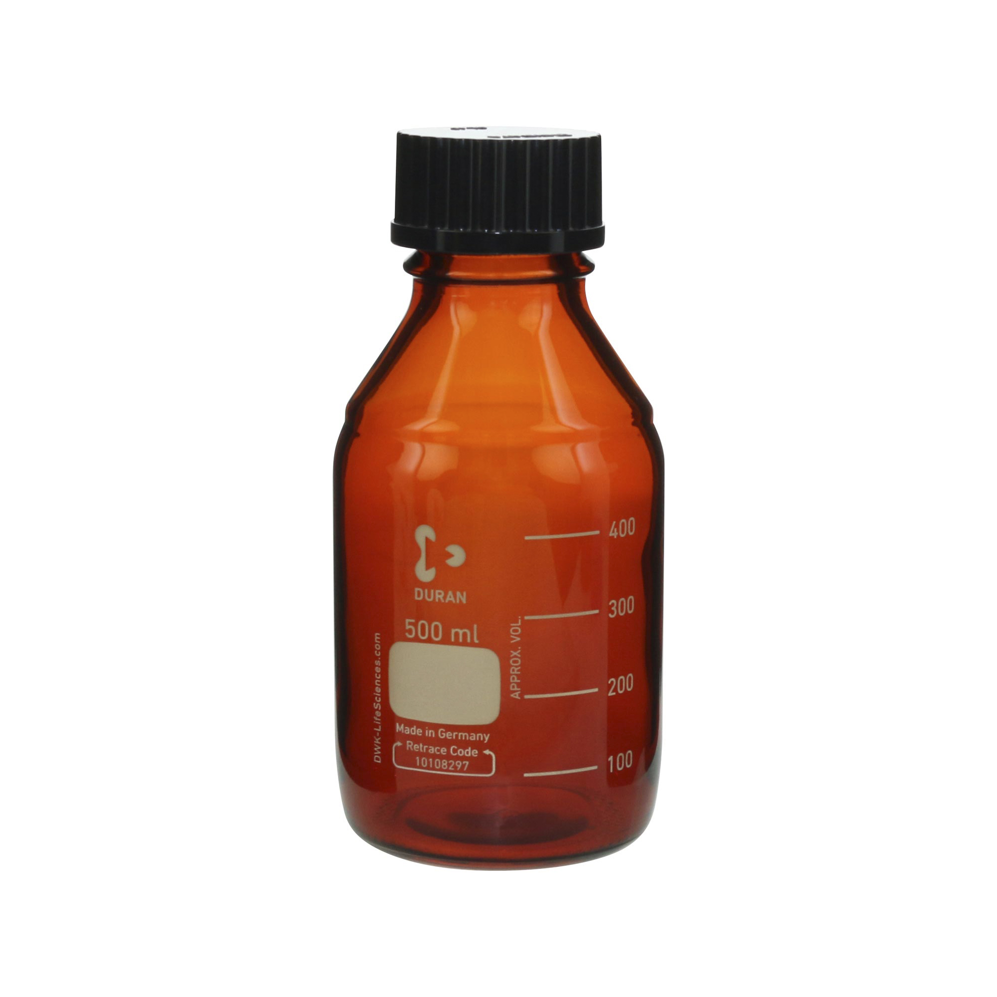 ねじ口びん(メジュームびん) 茶褐色 黒キャップ付 500mL