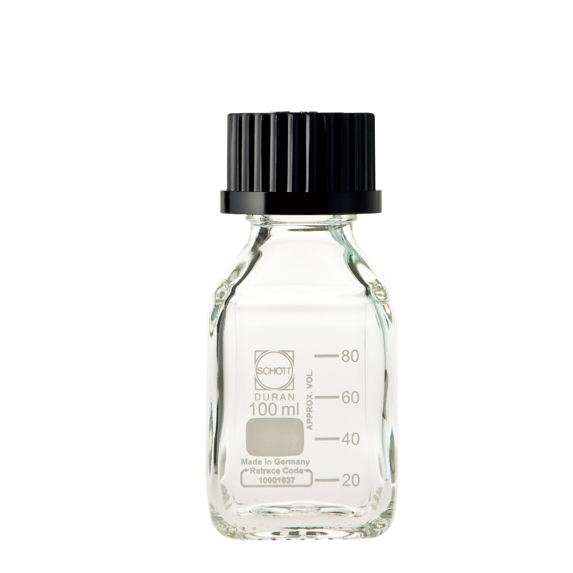 ねじ口角びん(メジュームびん) 黒キャップ付 100mL