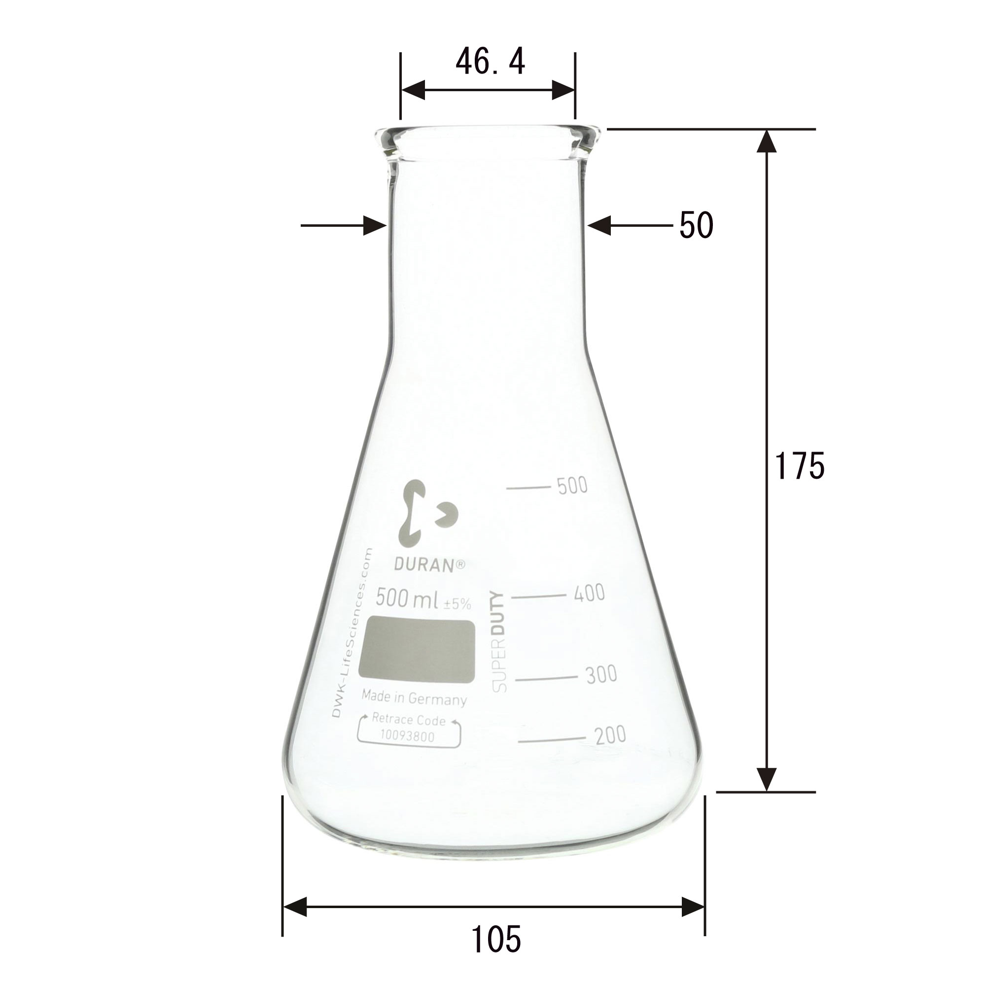 スーパー肉厚三角フラスコ 500mL