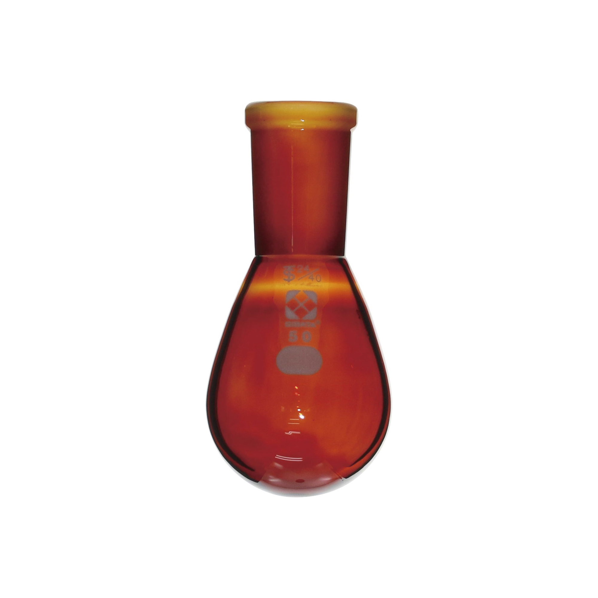共通摺合ナス形フラスコ 茶褐色 50mL