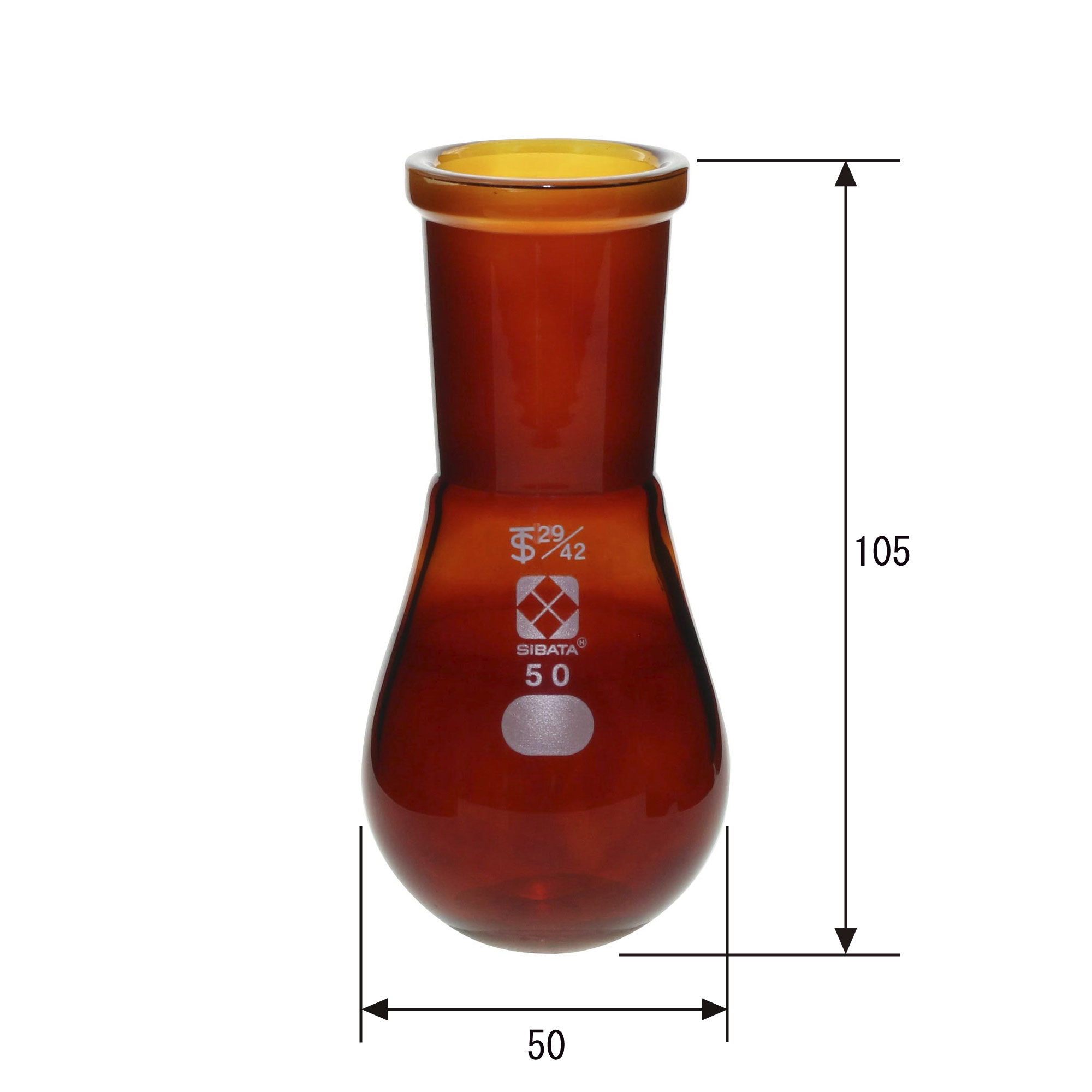 共通摺合ナス形フラスコ 茶褐色 50mL