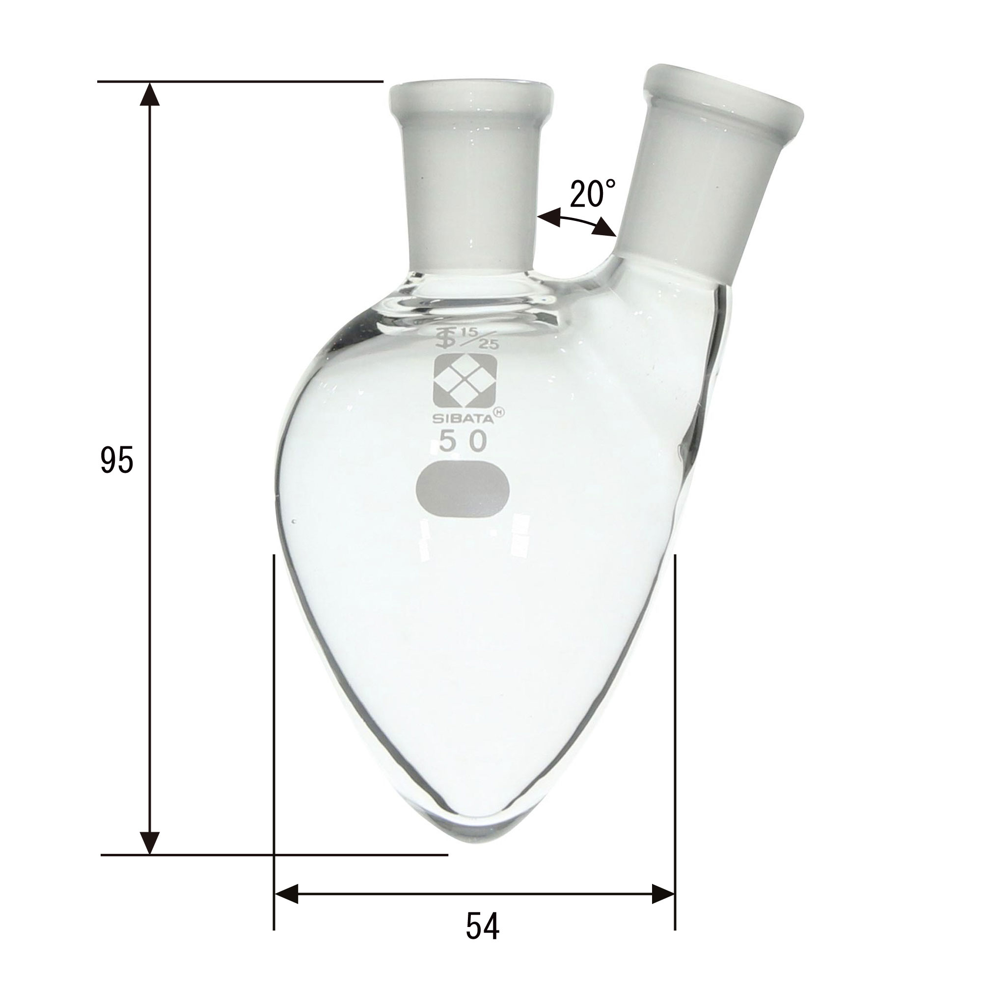 共通摺合二口梨形フラスコ 50mL