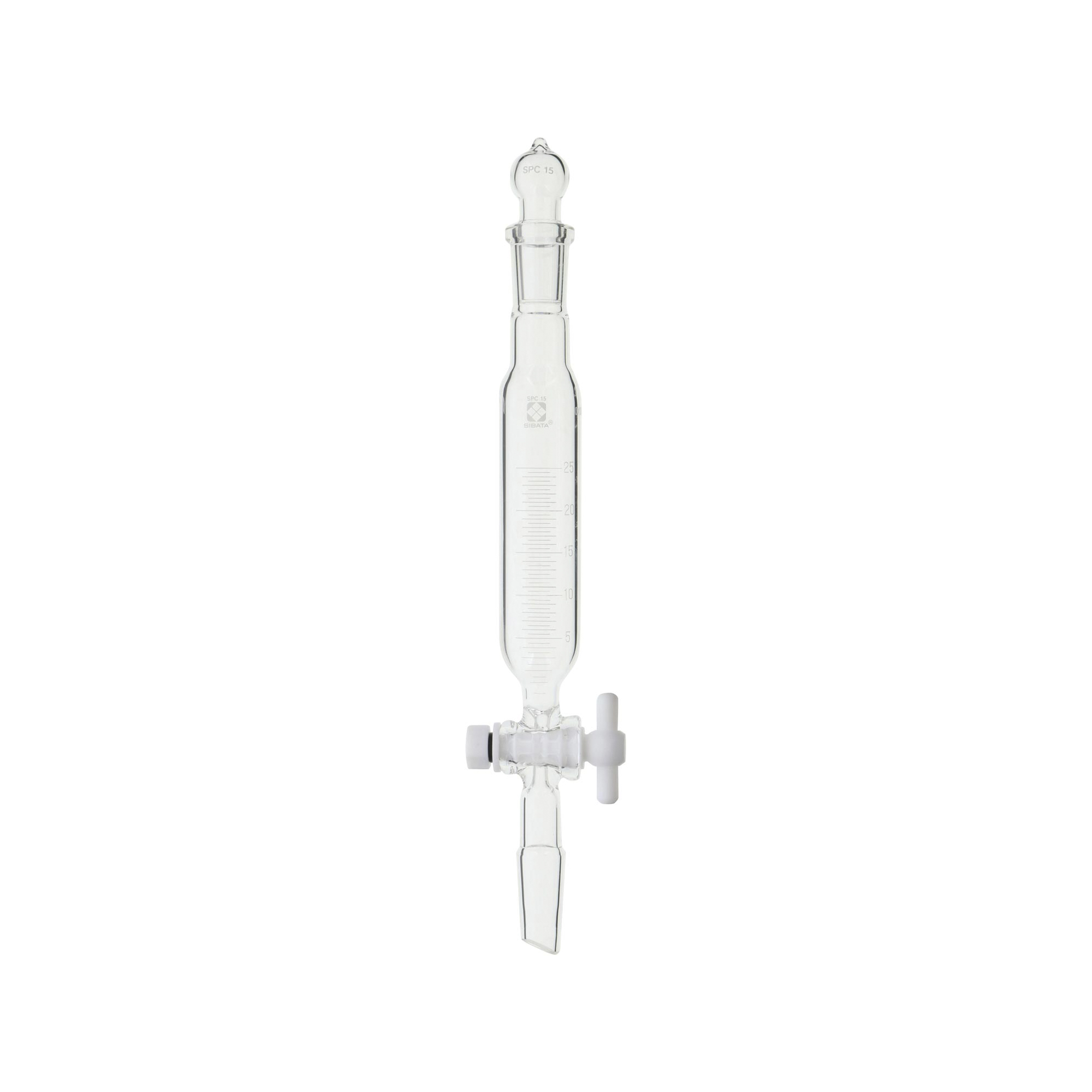 SPC分液ロート 円筒形 PTFEコック付 目盛付 25mL
