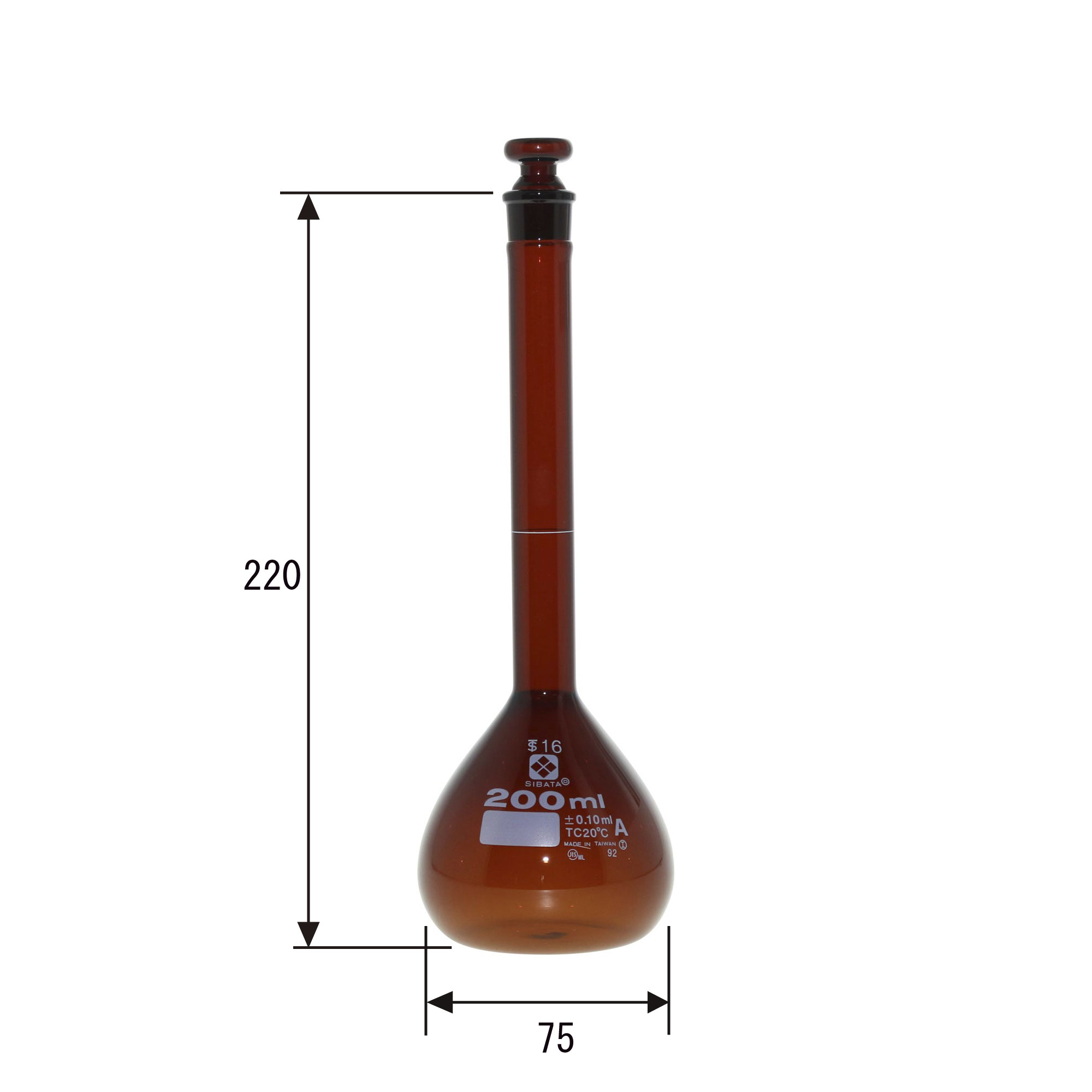 メスフラスコ 茶褐色 スーパーグレード 200mL