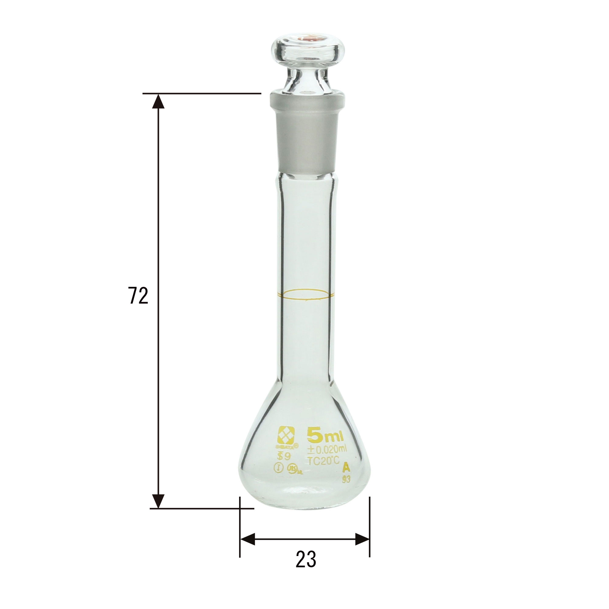 メスフラスコ (全量フラスコ) スーパーグレード 共通摺合せガラス平栓付 5mL