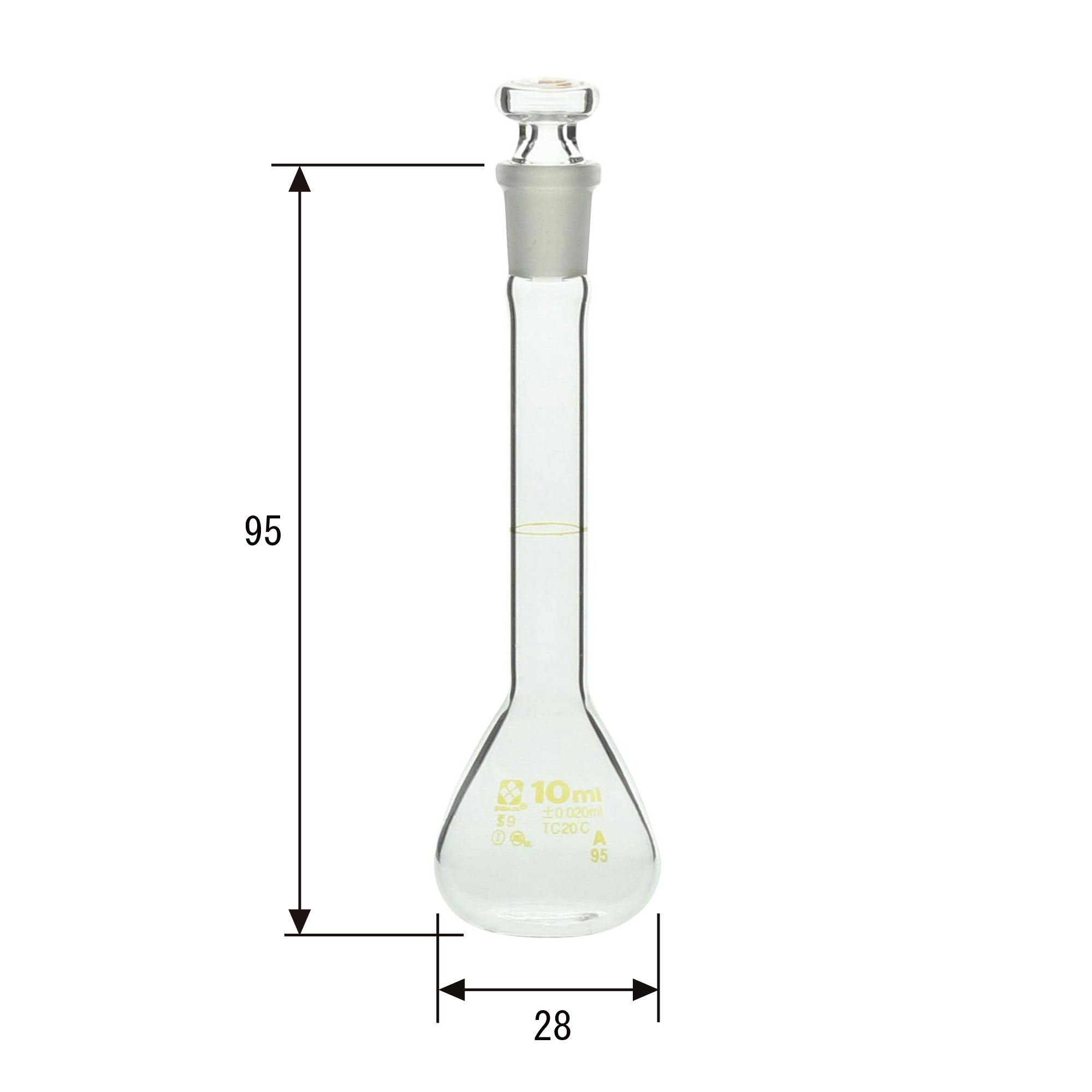 メスフラスコ (全量フラスコ) スーパーグレード 共通摺合せガラス平栓付 10mL