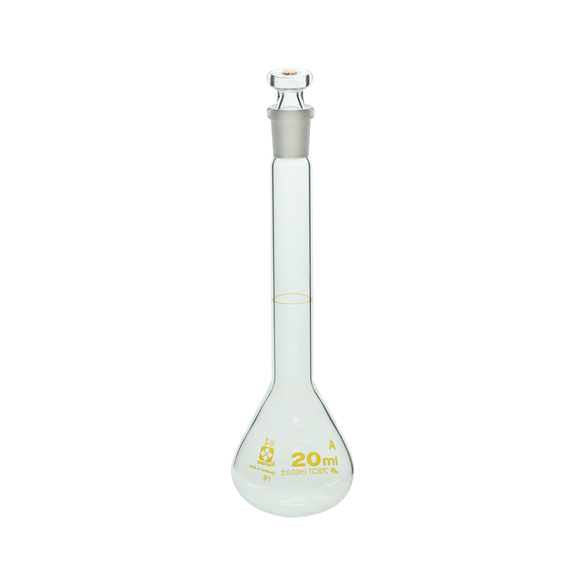 メスフラスコ (全量フラスコ) スーパーグレード 共通摺合せガラス平栓付 20mL