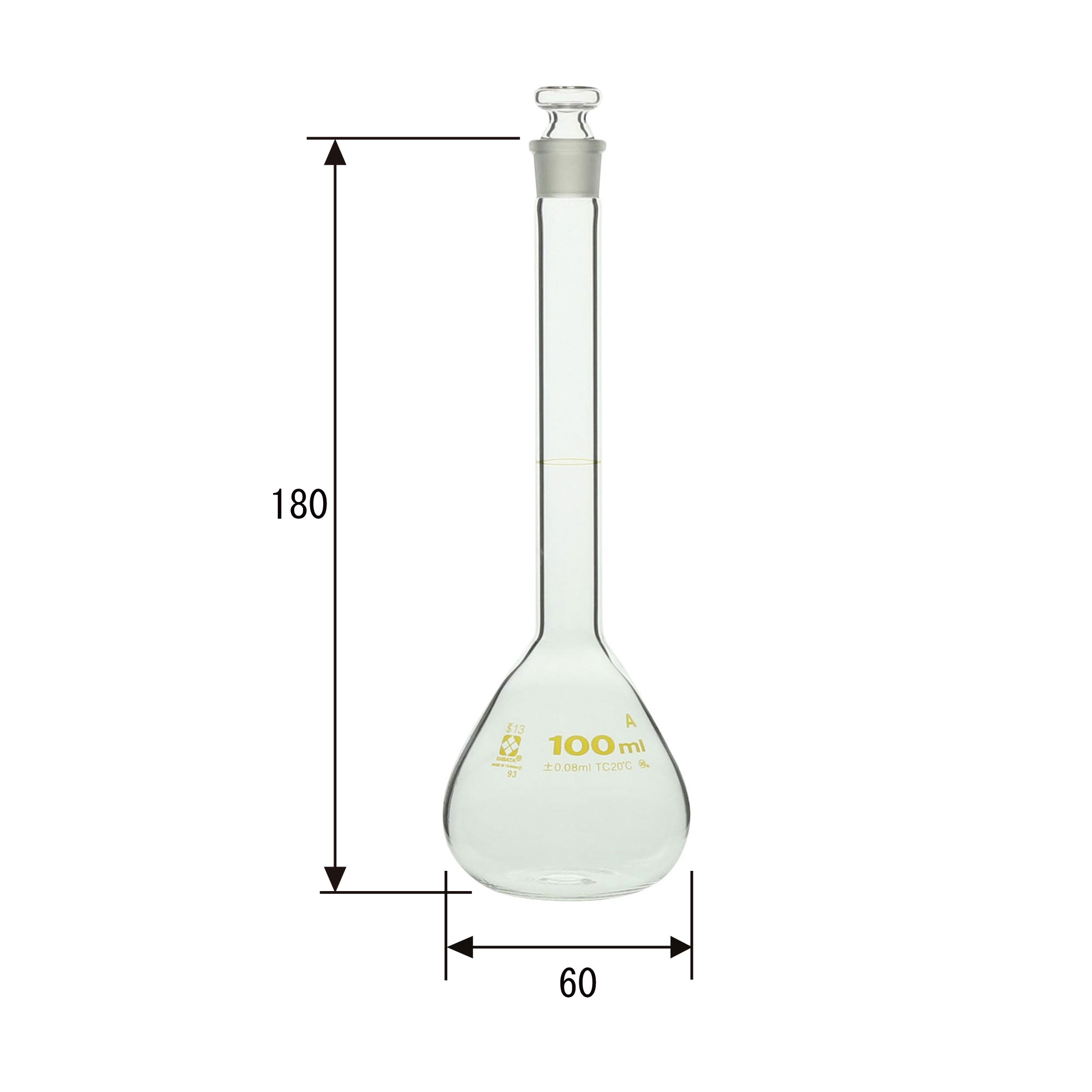 メスフラスコ (全量フラスコ) スーパーグレード 共通摺合せガラス平栓付 100mL
