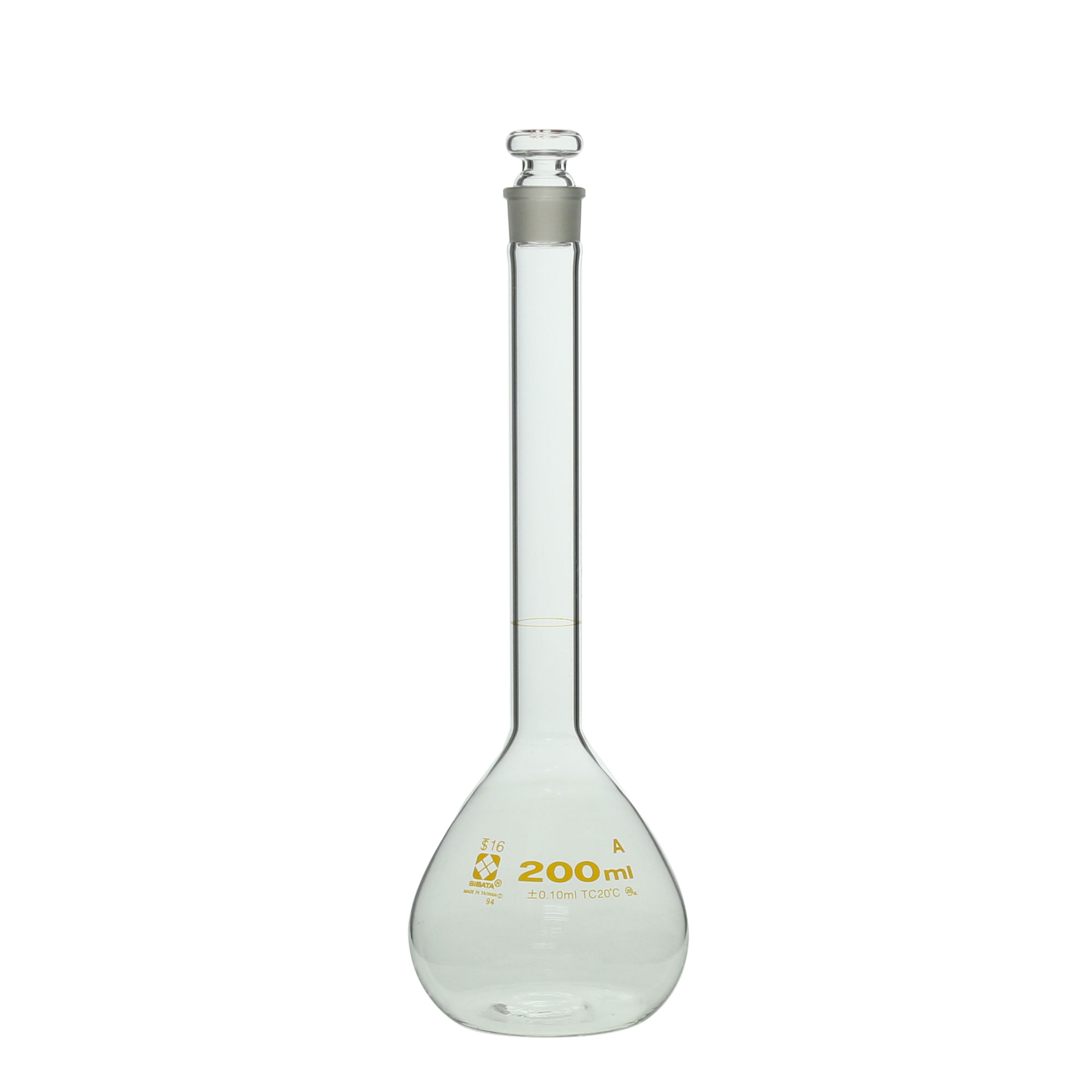 メスフラスコ (全量フラスコ) スーパーグレード 共通摺合せガラス平栓付 200mL