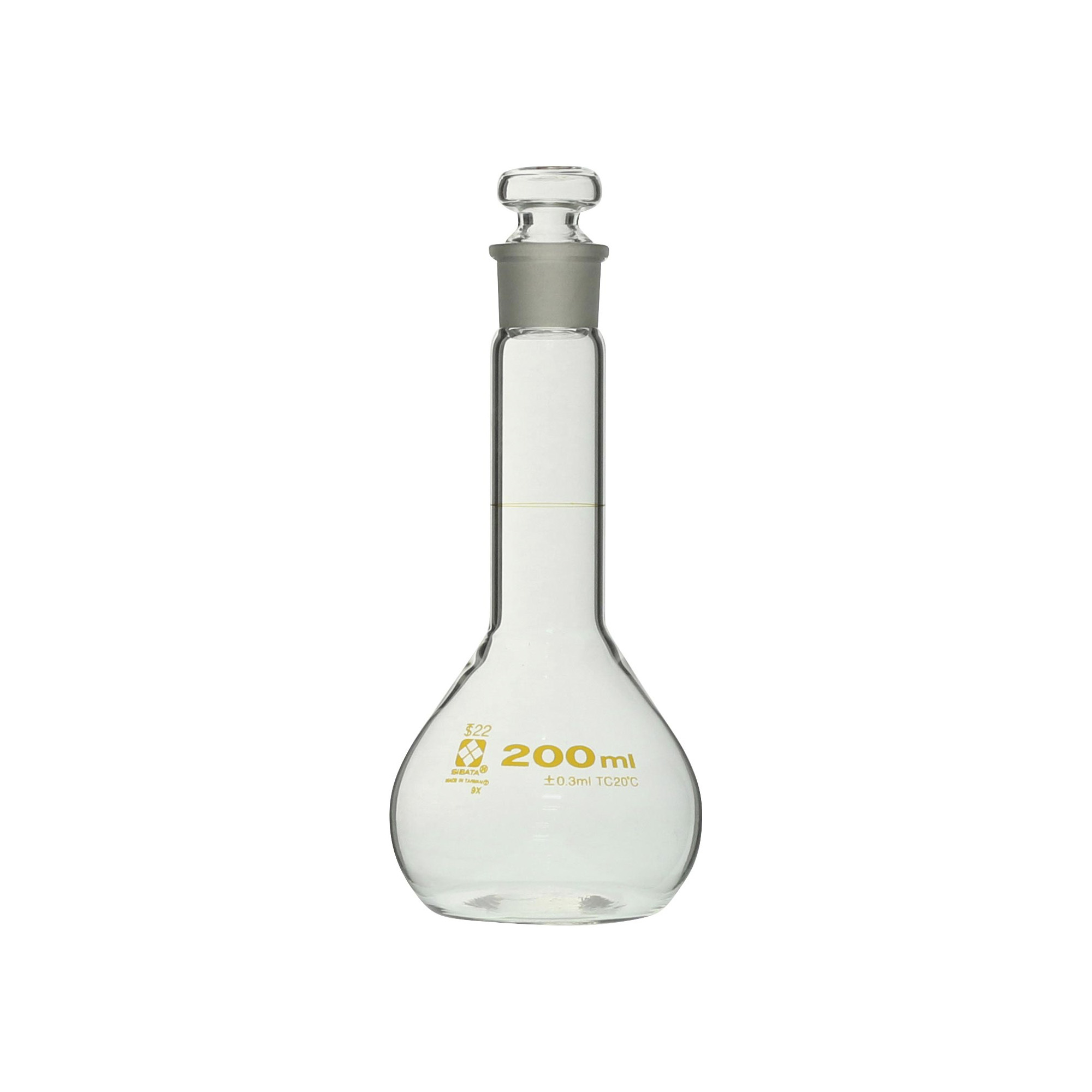 メスフラスコ 短形(全量フラスコ)白 共通摺合せガラス平栓付 200mL