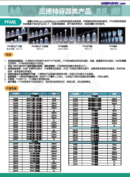 三博特® PFA窄口瓶                              PFA 窄口瓶